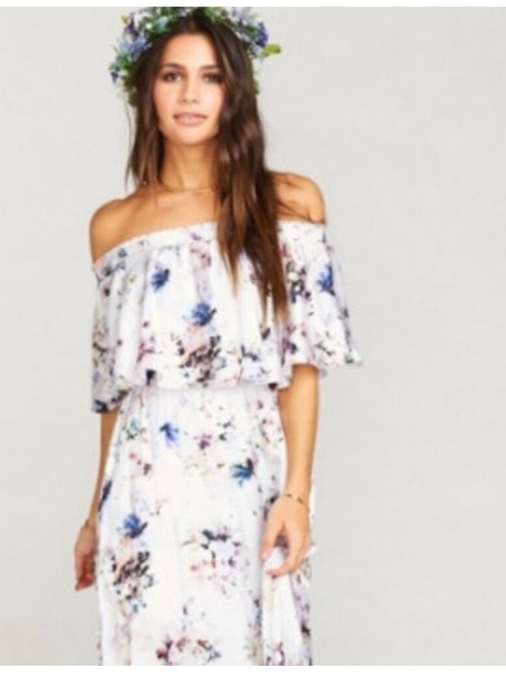 Show Me Your Mumu Hacienda Maxi Dress L Floral Off Shoulder Ruffle Bridesmaid - Picture 5 of 6